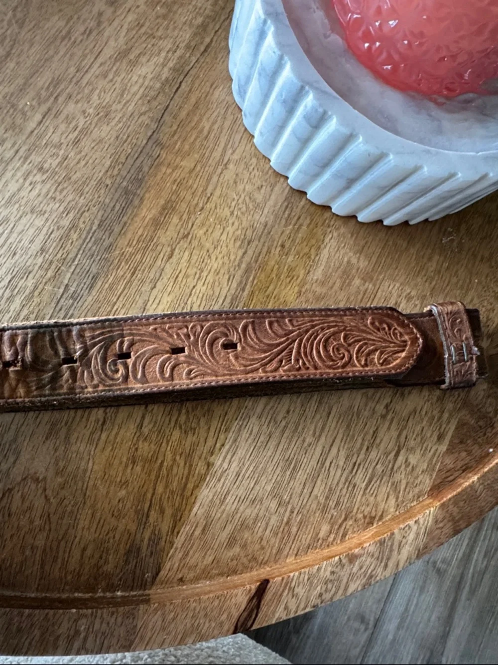Silver Creek Tooled Leather Belt Brown Western Made USA 43”
